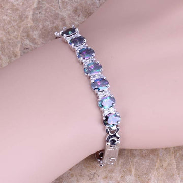 Appealing Rainbow AAA Cubic Zirconia Silver Plated Link Chain Bracelet 7 inch Factory Direct Prices by Jewellery Supermarket - The Jewellery Supermarket